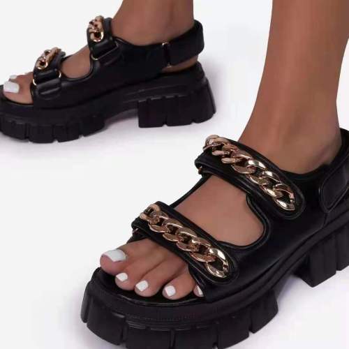 Summer Metal Chain Square Heel Platform Sandals