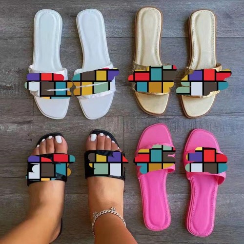 2022 summer round toe print flat sandals