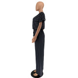 Summer 2022 Plus Size Striped Print Knit Stretch Jumpsuit