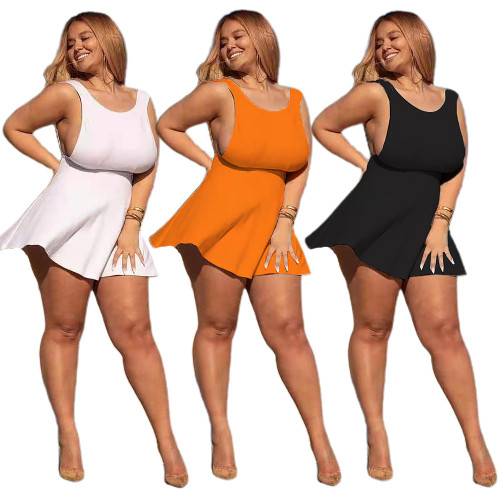 2022 summer plus size bare chest sexy solid color short dress