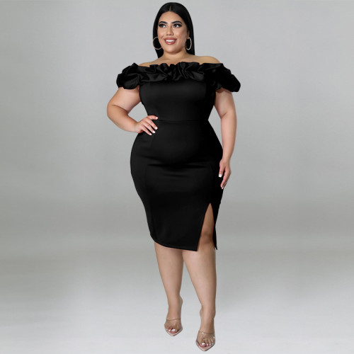 2022 summer plus size sexy lotus leaf pile collar package hip dress
