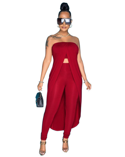 Sexy wrap chest cape trousers two-piece set