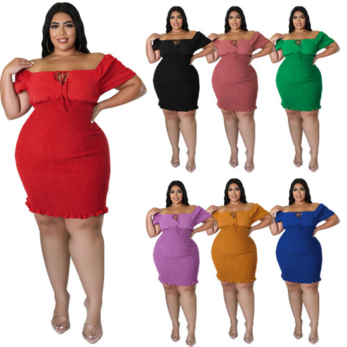 2022 summer plus size one-line neck package hip dress