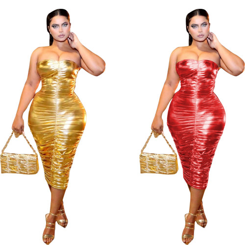 Sexy one word shoulder color gold sexy tight dress
