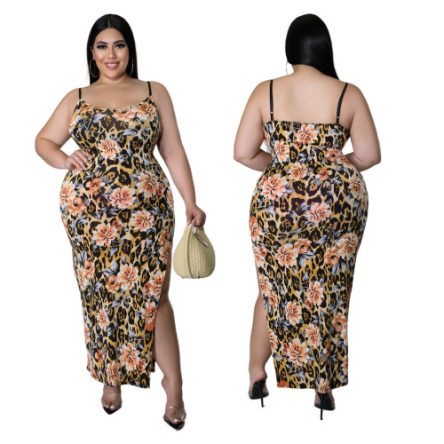 2022 Summer and Spring Large Size Sling Print Irregular Long Skirt Dress