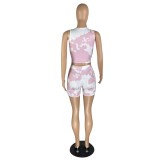 2022 Summer Casual Sports Tank Top Shorts Printed Two Piece Set