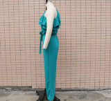 2022 summer temperament ruffled slanted shoulder slim jumpsuit