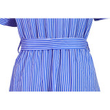 2022 Summer Striped Short Sleeve Loose Midi Dress
