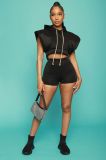 2022 Summer Casual Hoodie Solid Color Sports Two Piece Set