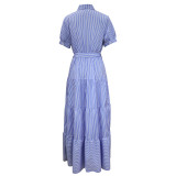 2022 Summer Striped Short Sleeve Loose Midi Dress