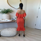 2022 one-shoulder solid color ruffle dress