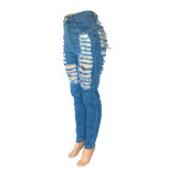 2022 summer autumn high waist stretch ripped jeans