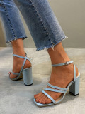 2022 plus size square toe chunky high heel sandals