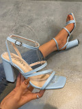 2022 plus size square toe chunky high heel sandals