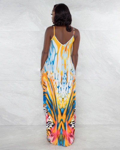 Summer  Printed Loose Sling Pocket Dress