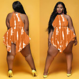 Summer plus size printing fake two-piece jumpsuit culottes