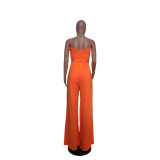 Summer Solid Color Casual Suspender Hem Slit Jumpsuit
