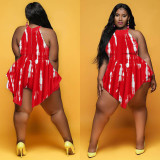 Summer plus size printing fake two-piece jumpsuit culottes