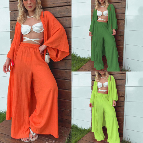 2022 summer and autumn casual mid-length tops wide-leg pants two-piece set