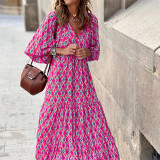 Summer 2022 Short Sleeve Mid Length Boho Print Dress