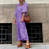 Summer 2022 Short Sleeve Mid Length Boho Print Dress