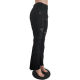 2022 Solid Shredded Fringe Flared Pants Jeans