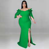 Summer Plus Size Sexy Ruffle Sleeve Hip Pack Backless Dress