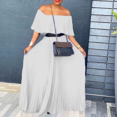 Summer Sexy One-Line Neck Off-Shoulder Pleated Dress