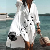 Summer 2022 Loose Lapel Long Sleeve Boho Print Dress