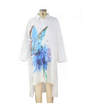 Summer 2022 Loose Lapel Long Sleeve Boho Print Dress