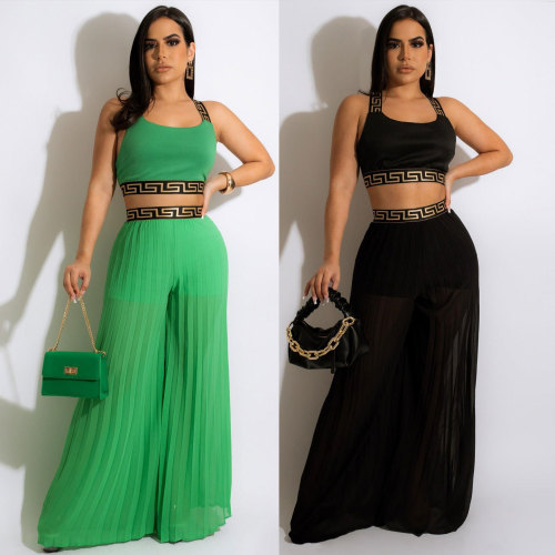 2022 Sexy Casual Wide Leg Pants Two Piece Set