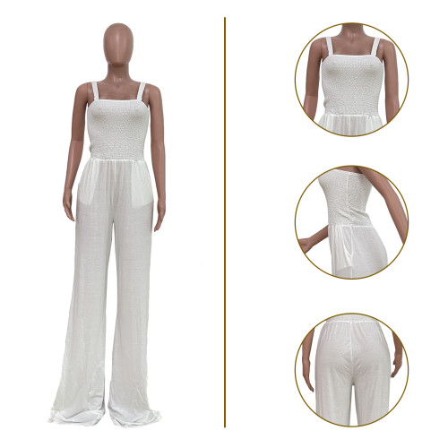 2022 Solid Color Casual Sling Tube Top Wide Leg Jumpsuit