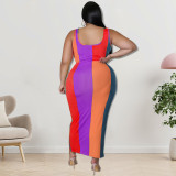 2022 Plus Size Autumn Colorblock Skirt Two Piece Set