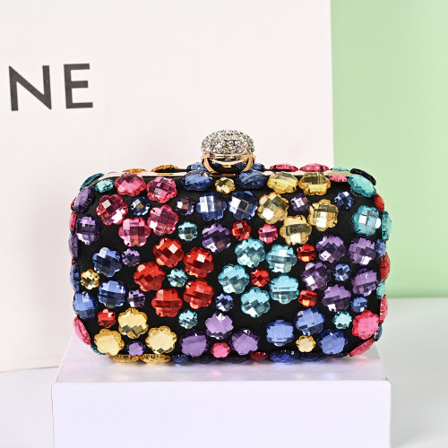Colorful crystal hand beaded three-dimensional chain bag evening bag