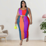 2022 Plus Size Autumn Colorblock Skirt Two Piece Set