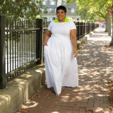 Plus Size Solid Color Short Sleeve Large Swing Dress