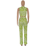 2022 sexy printed top + trousers two-piece set