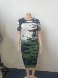 Plus Size Casual Crew Neck Ribbed Contrast Tie Dye Dress