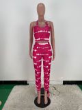Printed Sexy Camisole V-Neck Lace-Up trousers two-piece set