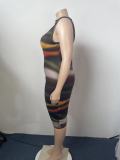 2022 large size casual round neck gradient tie-dye waist bag hip dress