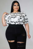 2022 plus size summer letter print casual style lace-up short-sleeved T-shirt top
