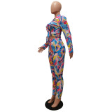 2022 Spring and Autumn Printed Multicolor Long Sleeve Shirts and Trousers Casual Two-piece Set