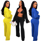 Sexy velvet solid color cardigan three-piece set