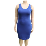 2022 Plus Size Casual Round Neck Sleeveless Solid Dress