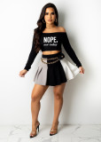 2022 spring and autumn long-sleeved letters stitching mini skirt pleated skirt two-piece set