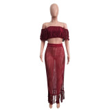 Summer cutout sexy mesh fringe perspective two-piece set