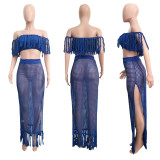 Summer cutout sexy mesh fringe perspective two-piece set