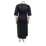 Large Size Irregular V-Neck Solid Color + Cape Dress
