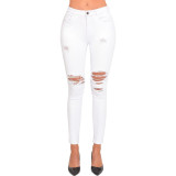 Sexy personality ripped washed slim stretch denim pencil pants