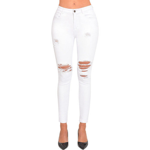 Sexy personality ripped washed slim stretch denim pencil pants